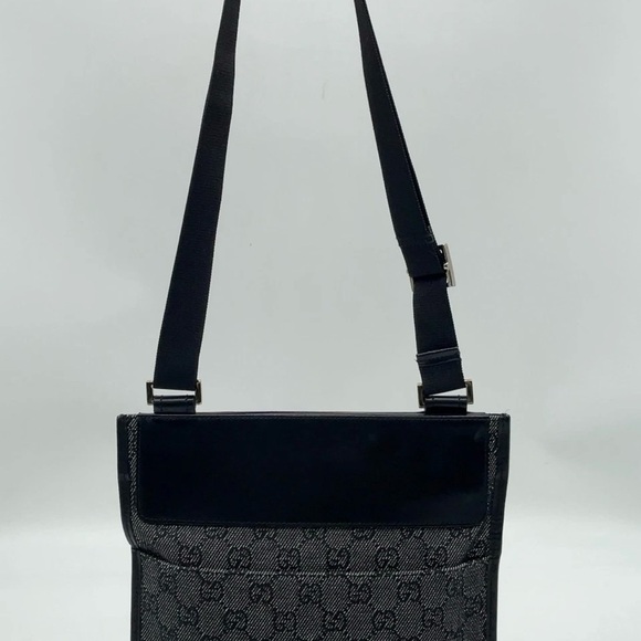 Auth Gucci GG Canavs x Leather Black
 SV Sacoche Shoulder Bag - Picture 2 of 14